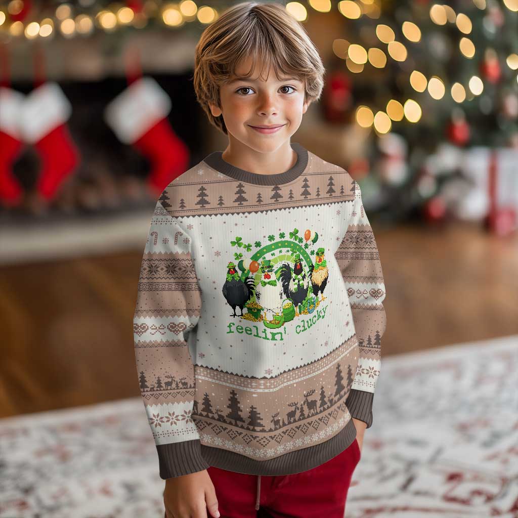 Funny St Patricks Day Chicken Shamrock Ugly Christmas Sweater Feelin Clucky Hen Lucky Clover Pun Irish Humor TS02 Mocha Mousse Print Your Wear