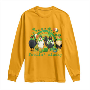 Funny St Patricks Day Chicken Shamrock Long Sleeve Shirt Feelin Clucky Hen Lucky Clover Pun Irish Humor TS02 Gold Print Your Wear