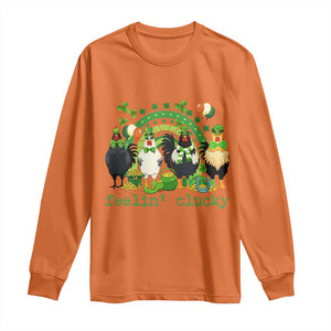 Funny St Patricks Day Chicken Shamrock Long Sleeve Shirt Feelin Clucky Hen Lucky Clover Pun Irish Humor TS02 Orange Print Your Wear