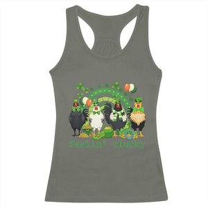 Funny St Patricks Day Chicken Shamrock Racerback Tank Top Feelin Clucky Hen Lucky Clover Pun Irish Humor TS02 Military Green Print Your Wear