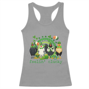 Funny St Patricks Day Chicken Shamrock Racerback Tank Top Feelin Clucky Hen Lucky Clover Pun Irish Humor TS02 Sport Gray Print Your Wear