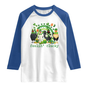 Funny St Patricks Day Chicken Shamrock Raglan Shirt Feelin Clucky Hen Lucky Clover Pun Irish Humor TS02 White Royal Print Your Wear