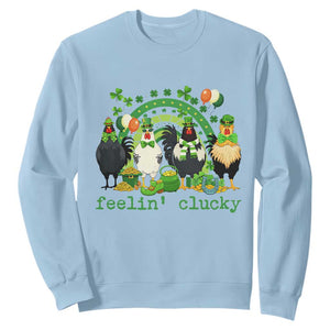 Funny St Patricks Day Chicken Shamrock Sweatshirt Feelin Clucky Hen Lucky Clover Pun Irish Humor TS02 Light Blue Print Your Wear