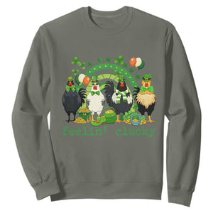 Funny St Patricks Day Chicken Shamrock Sweatshirt Feelin Clucky Hen Lucky Clover Pun Irish Humor TS02 Military Green Print Your Wear