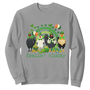 Funny St Patricks Day Chicken Shamrock Sweatshirt Feelin Clucky Hen Lucky Clover Pun Irish Humor TS02 Sport Gray Print Your Wear