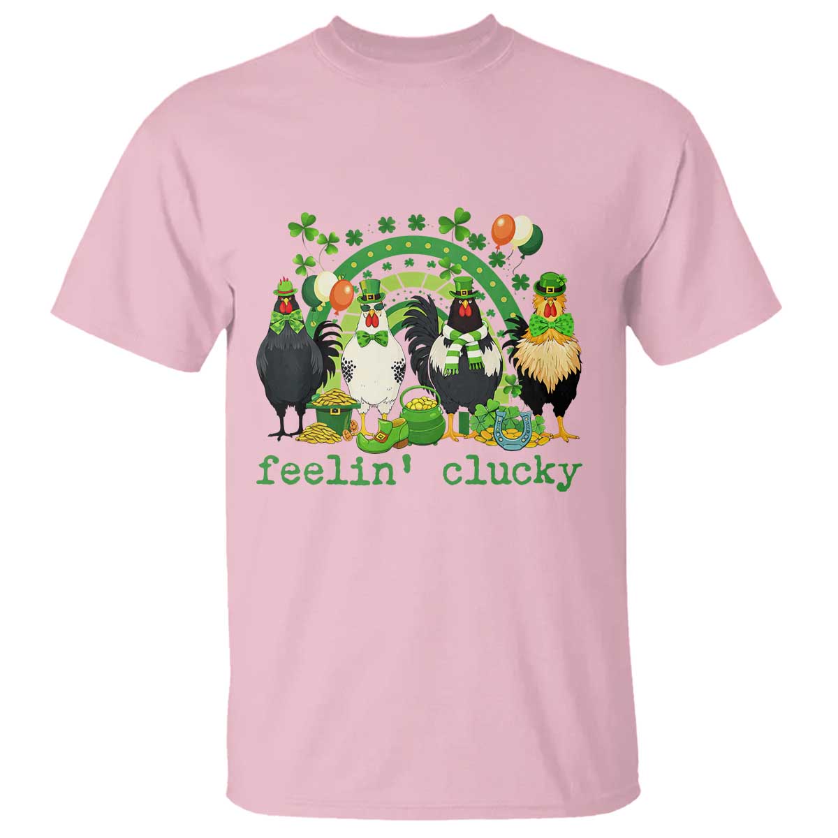 Funny St Patricks Day Chicken Shamrock T Shirt Feelin Clucky Hen Lucky Clover Pun Irish Humor TS02 Light Pink Print Your Wear