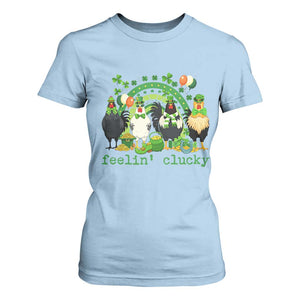 Funny St Patricks Day Chicken Shamrock T Shirt For Women Feelin Clucky Hen Lucky Clover Pun Irish Humor TS02 Light Blue Print Your Wear