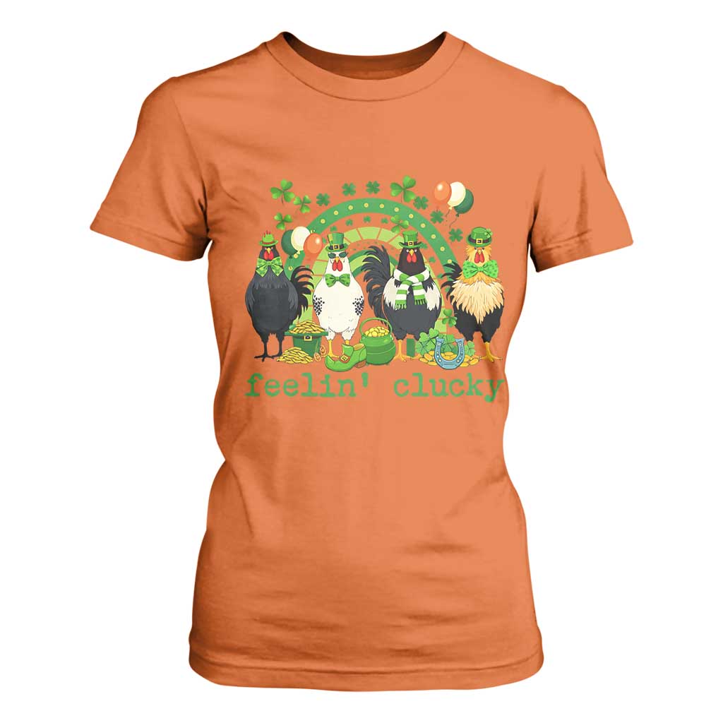 Funny St Patricks Day Chicken Shamrock T Shirt For Women Feelin Clucky Hen Lucky Clover Pun Irish Humor TS02 Orange Print Your Wear