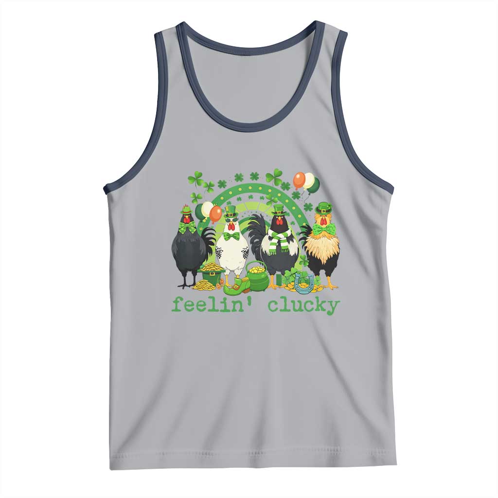 Funny St Patricks Day Chicken Shamrock Tank Top Feelin Clucky Hen Lucky Clover Pun Irish Humor TS02 Athletic Heather Navy Print Your Wear