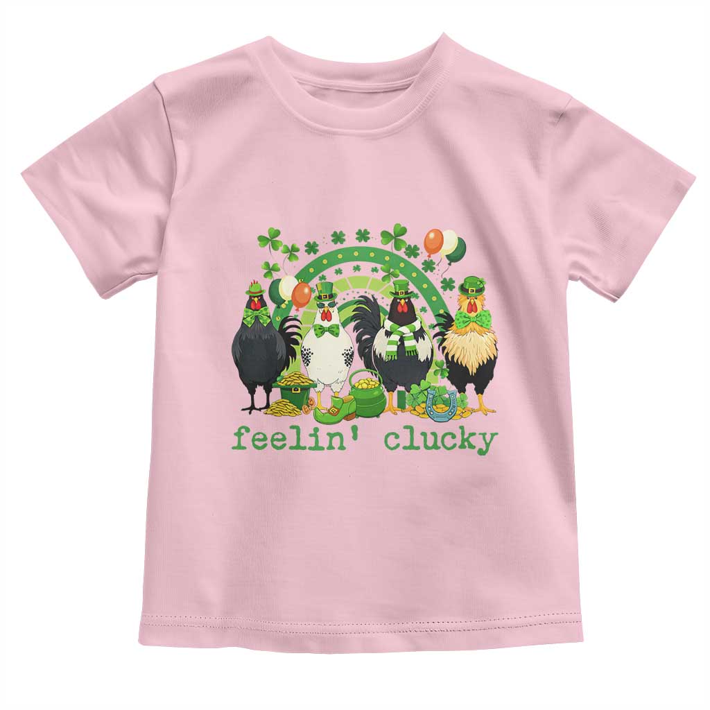 Funny St Patricks Day Chicken Shamrock Toddler T Shirt Feelin Clucky Hen Lucky Clover Pun Irish Humor TS02 Light Pink Print Your Wear