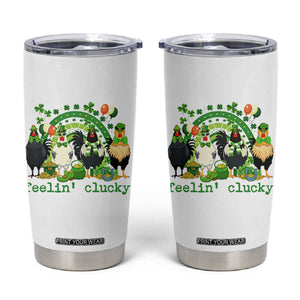 Funny St Patricks Day Chicken Shamrock Tumbler Cup Feelin Clucky Hen Lucky Clover Pun Irish Humor TS02 White Print Your Wear