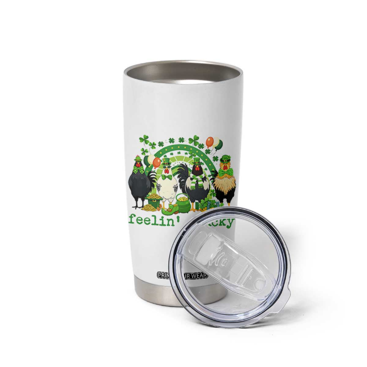 Funny St Patricks Day Chicken Shamrock Tumbler Cup Feelin Clucky Hen Lucky Clover Pun Irish Humor TS02 Print Your Wear
