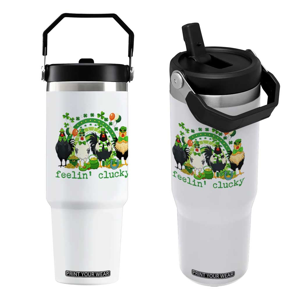 Funny St Patricks Day Chicken Shamrock Flip Straw Tumbler Feelin Clucky Hen Lucky Clover Pun Irish Humor TS02 One Size: 30 oz White Print Your Wear