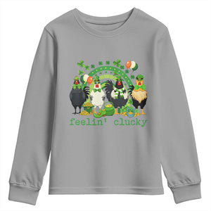 Funny St Patricks Day Chicken Shamrock Youth Sweatshirt Feelin Clucky Hen Lucky Clover Pun Irish Humor TS02 Sport Gray Print Your Wear