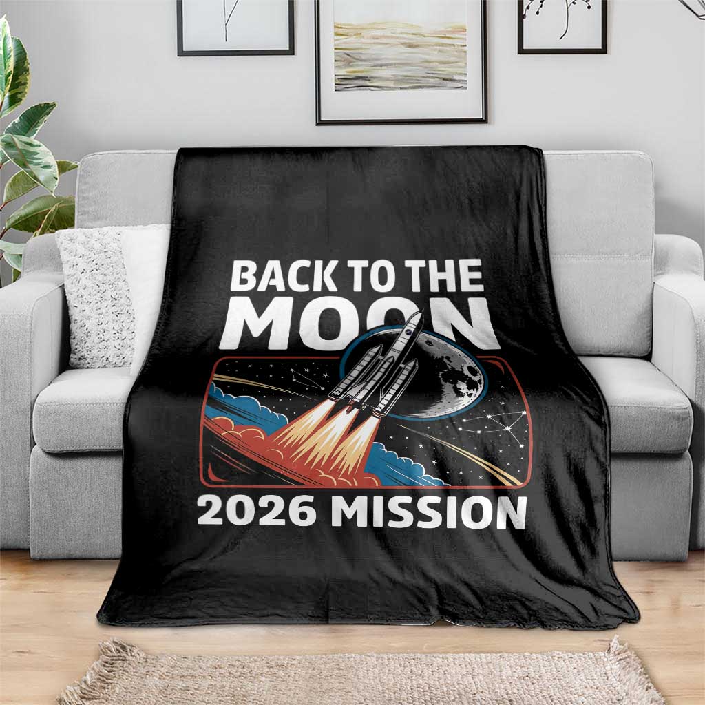 Back to the Moon 2026 Mission Throw Blanket Retro Rocket Launch Lunar Orbit Space Enthusiasts TS02 Print Your Wear