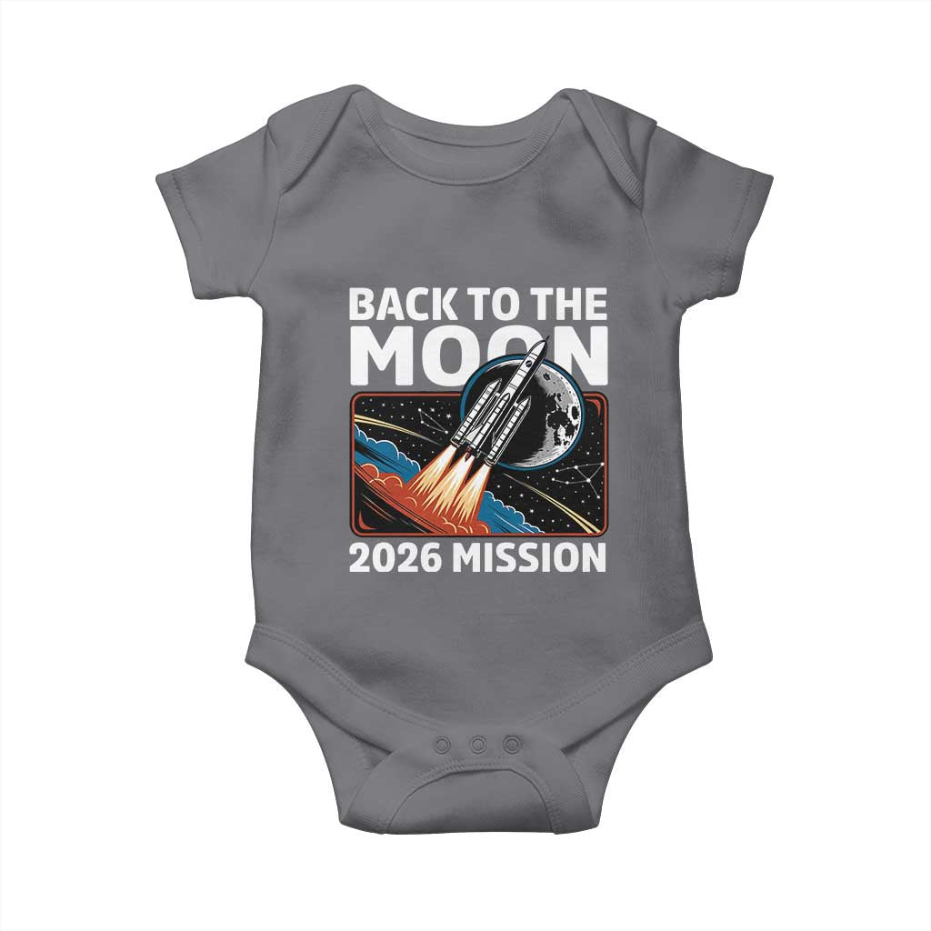 Back to the Moon 2026 Mission Baby Onesie Retro Rocket Launch Lunar Orbit Space Enthusiasts TS02 Charcoal Print Your Wear