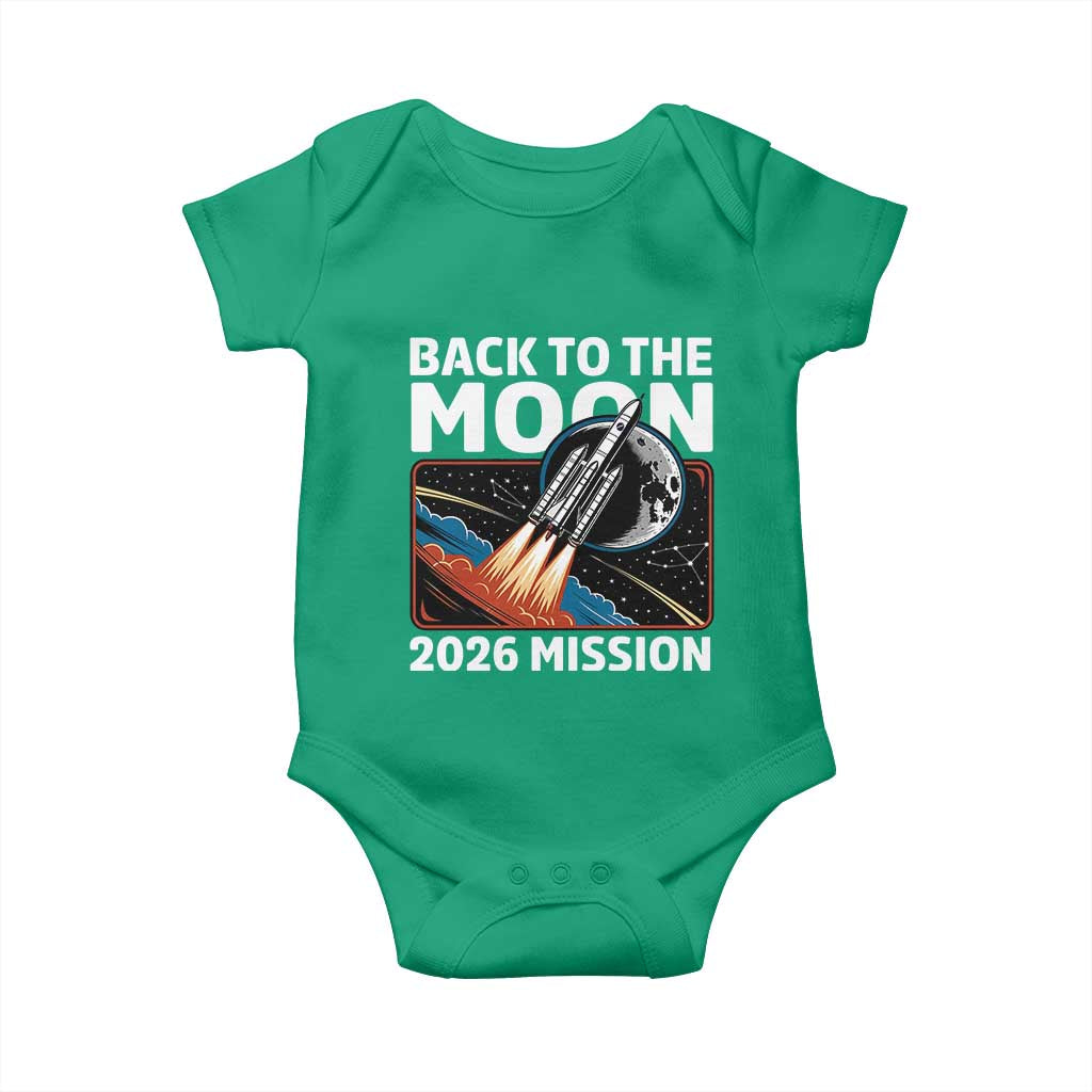 Back to the Moon 2026 Mission Baby Onesie Retro Rocket Launch Lunar Orbit Space Enthusiasts TS02 Irish Green Print Your Wear