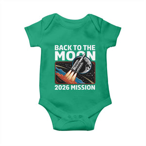 Back to the Moon 2026 Mission Baby Onesie Retro Rocket Launch Lunar Orbit Space Enthusiasts TS02 Irish Green Print Your Wear