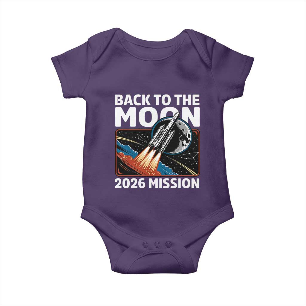 Back to the Moon 2026 Mission Baby Onesie Retro Rocket Launch Lunar Orbit Space Enthusiasts TS02 Purple Print Your Wear