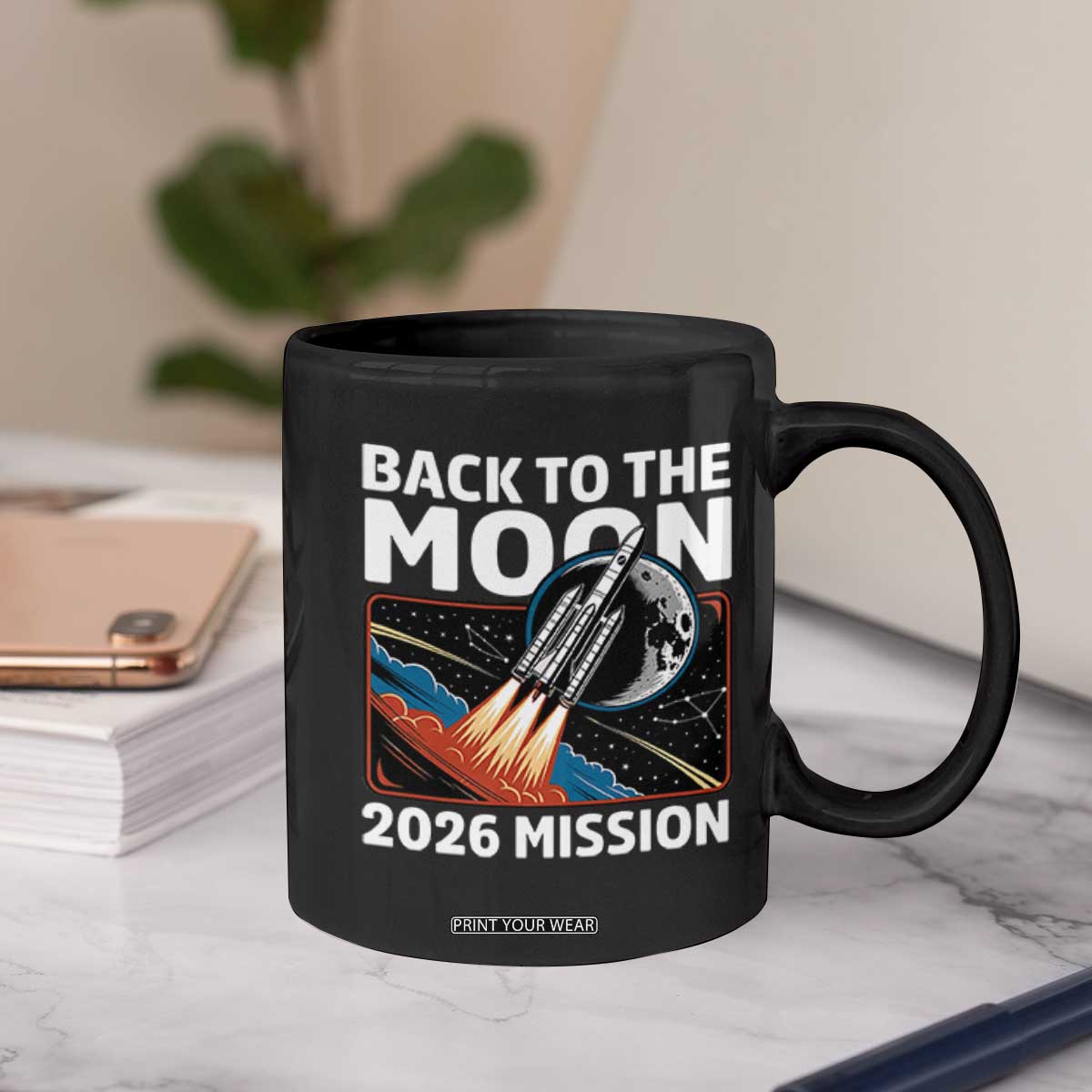 Back to the Moon 2026 Mission Coffee Mug Retro Rocket Launch Lunar Orbit Space Enthusiasts TS02 Print Your Wear