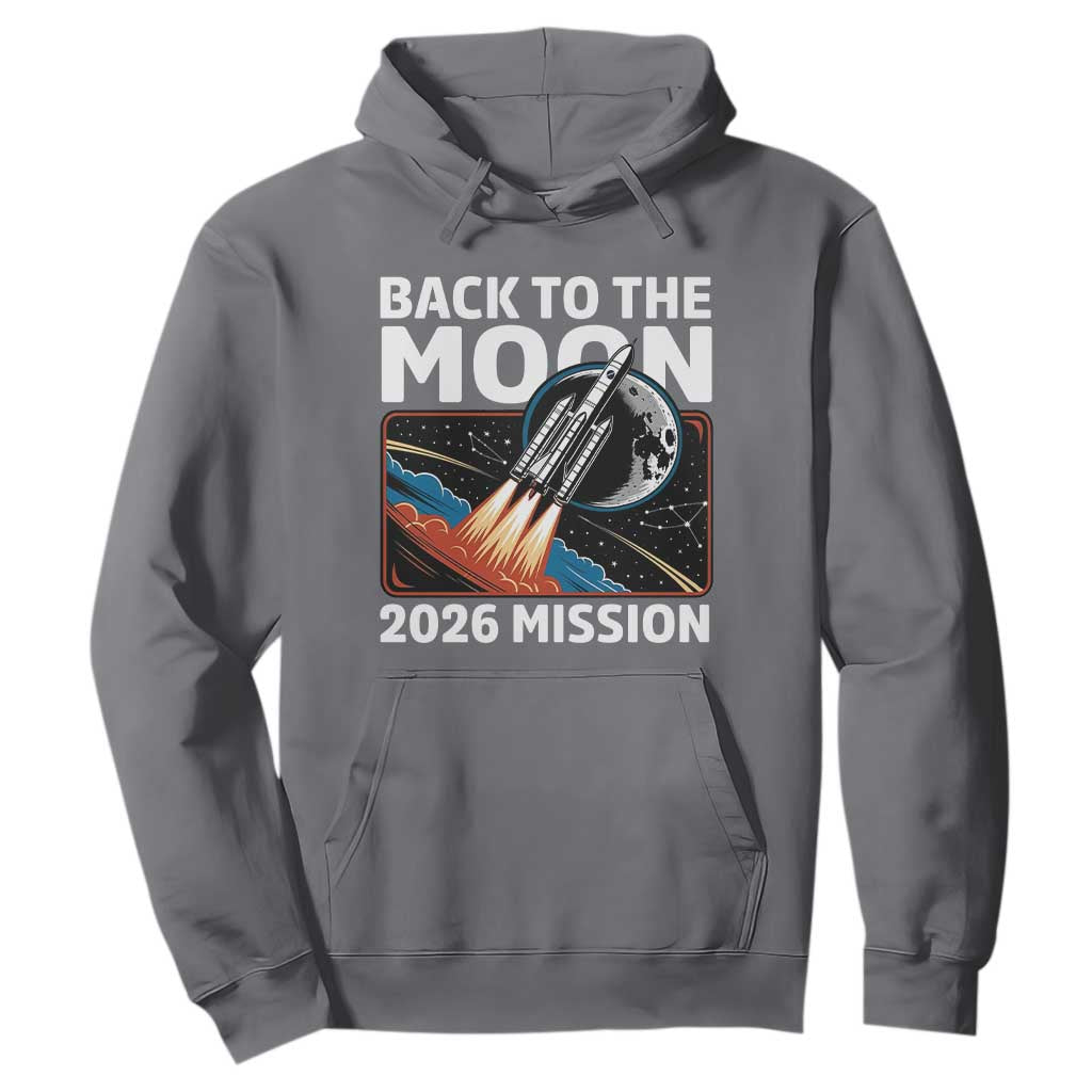 Back to the Moon 2026 Mission Hoodie Retro Rocket Launch Lunar Orbit Space Enthusiasts TS02 Charcoal Print Your Wear