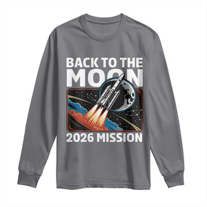 Back to the Moon 2026 Mission Long Sleeve Shirt Retro Rocket Launch Lunar Orbit Space Enthusiasts TS02 Charcoal Print Your Wear