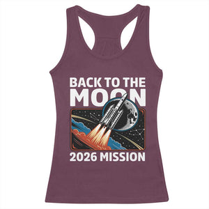 Back to the Moon 2026 Mission Racerback Tank Top Retro Rocket Launch Lunar Orbit Space Enthusiasts TS02 Maroon Print Your Wear