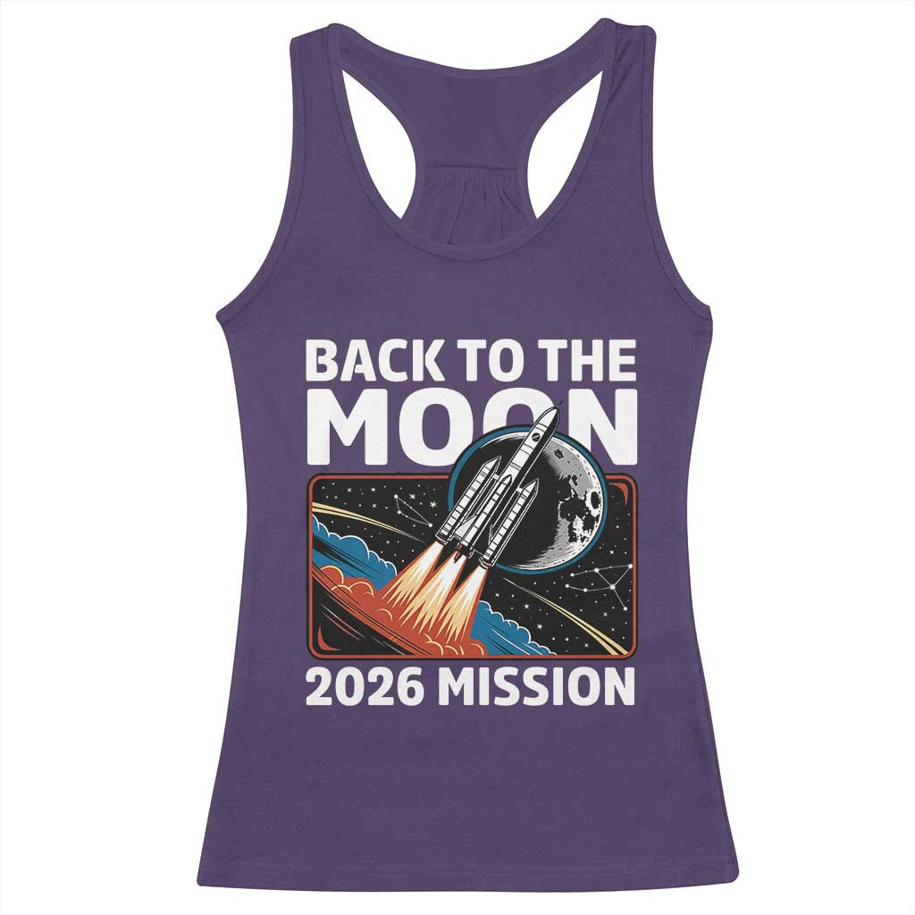 Back to the Moon 2026 Mission Racerback Tank Top Retro Rocket Launch Lunar Orbit Space Enthusiasts TS02 Purple Print Your Wear