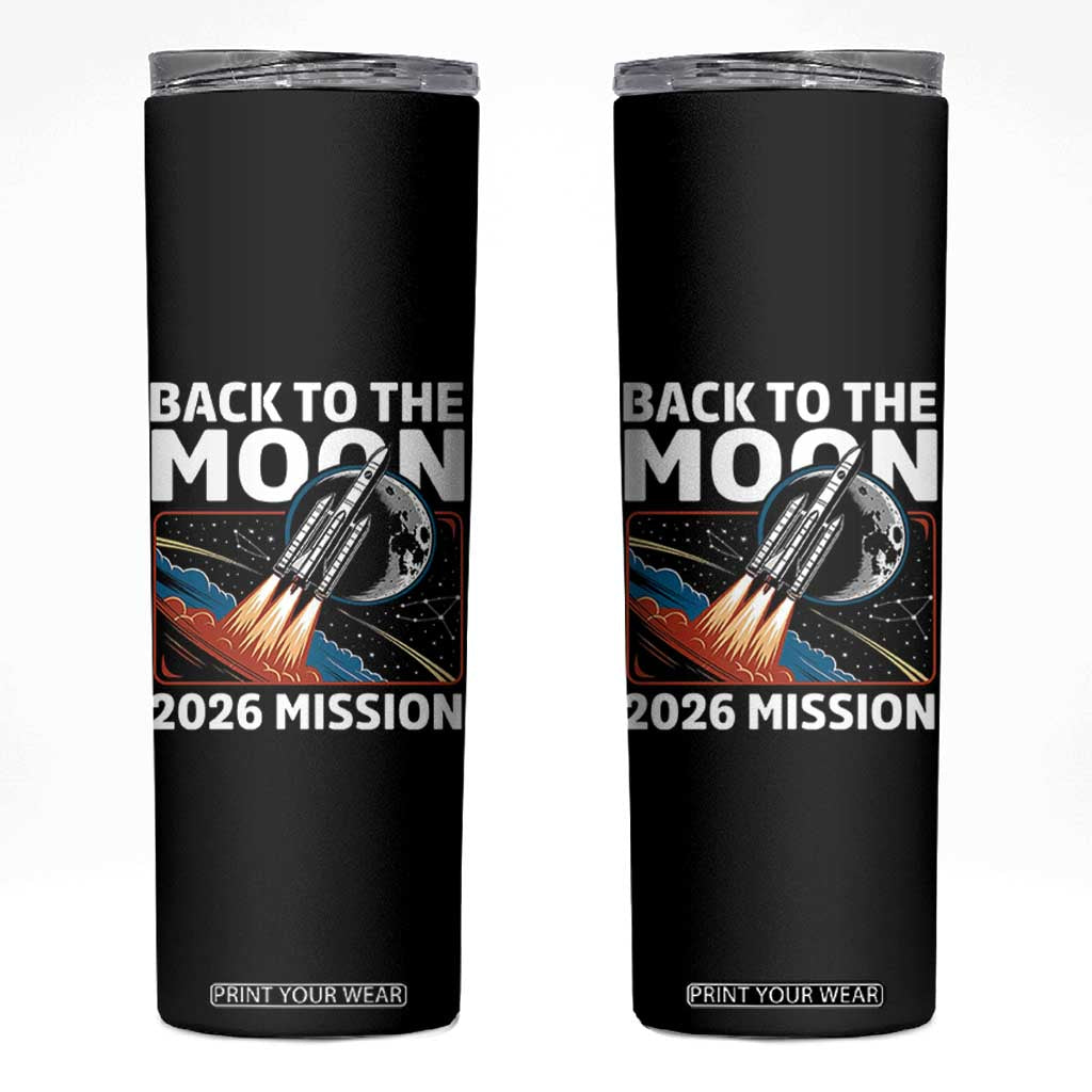 Back to the Moon 2026 Mission Skinny Tumbler Retro Rocket Launch Lunar Orbit Space Enthusiasts TS02 Black Print Your Wear