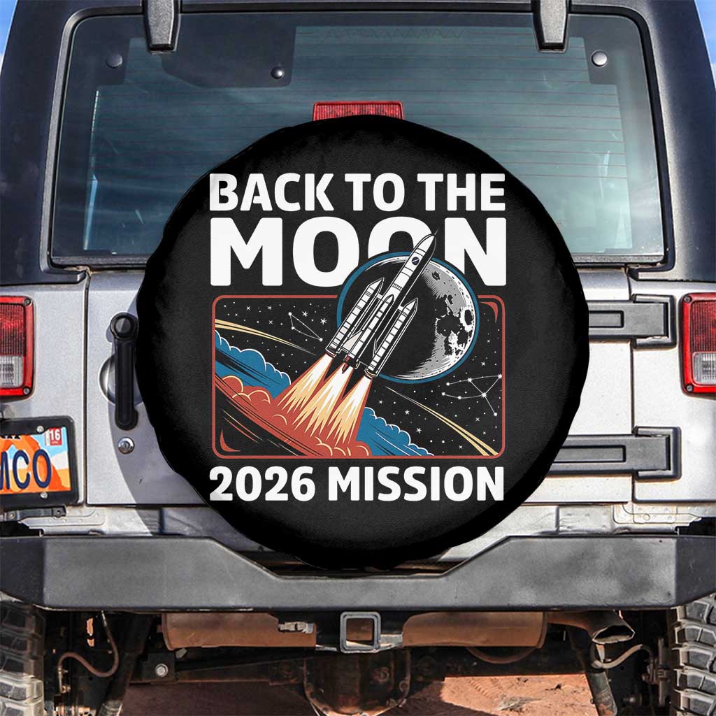 Back to the Moon 2026 Mission Spare Tire Cover Retro Rocket Launch Lunar Orbit Space Enthusiasts TS02 No hole Black Print Your Wear