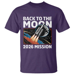 Back to the Moon 2026 Mission T Shirt Retro Rocket Launch Lunar Orbit Space Enthusiasts TS02 Purple Print Your Wear