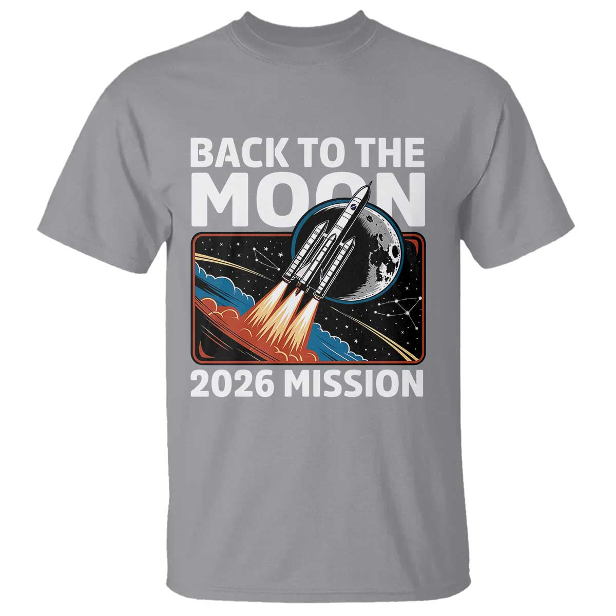 Back to the Moon 2026 Mission T Shirt Retro Rocket Launch Lunar Orbit Space Enthusiasts TS02 Sport Gray Print Your Wear