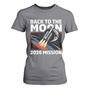 Back to the Moon 2026 Mission T Shirt For Women Retro Rocket Launch Lunar Orbit Space Enthusiasts TS02 Charcoal Print Your Wear