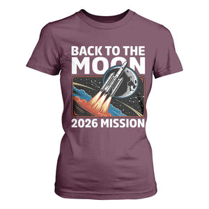 Back to the Moon 2026 Mission T Shirt For Women Retro Rocket Launch Lunar Orbit Space Enthusiasts TS02 Maroon Print Your Wear