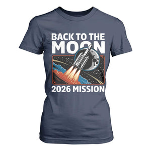 Back to the Moon 2026 Mission T Shirt For Women Retro Rocket Launch Lunar Orbit Space Enthusiasts TS02 Navy Print Your Wear
