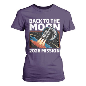 Back to the Moon 2026 Mission T Shirt For Women Retro Rocket Launch Lunar Orbit Space Enthusiasts TS02 Purple Print Your Wear