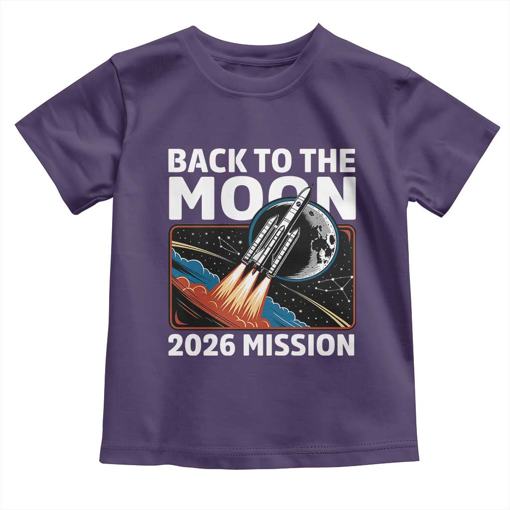 Back to the Moon 2026 Mission Toddler T Shirt Retro Rocket Launch Lunar Orbit Space Enthusiasts TS02 Purple Print Your Wear