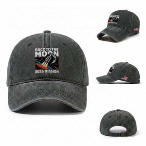 Back to the Moon 2026 Mission Washed Cotton Baseball Cap Retro Rocket Launch Lunar Orbit Space Enthusiasts TS02 Washed Cap Universal Fit Dark Green Print Your Wear