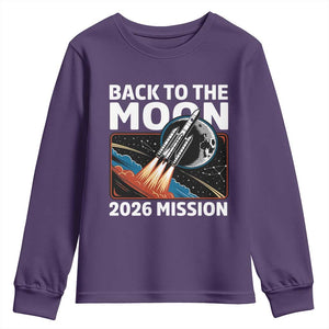 Back to the Moon 2026 Mission Youth Sweatshirt Retro Rocket Launch Lunar Orbit Space Enthusiasts TS02 Purple Print Your Wear