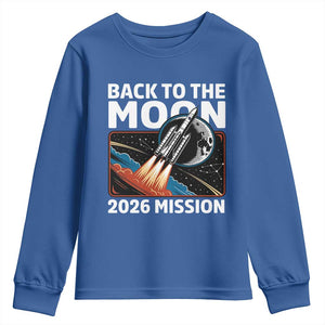 Back to the Moon 2026 Mission Youth Sweatshirt Retro Rocket Launch Lunar Orbit Space Enthusiasts TS02 Royal Blue Print Your Wear