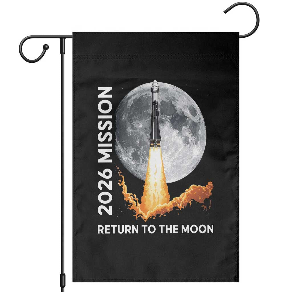 2026 Return to the Moon Mission Garden Flag Realistic Rocket Launch Lunar Graphic Space Exploration TS02 Black Print Your Wear