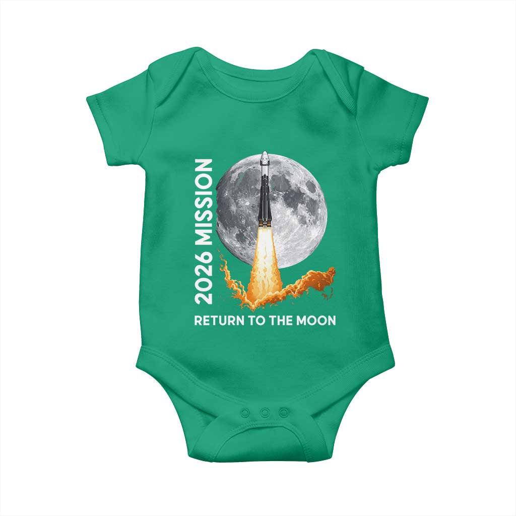 2026 Return to the Moon Mission Baby Onesie Realistic Rocket Launch Lunar Graphic Space Exploration TS02 Irish Green Print Your Wear