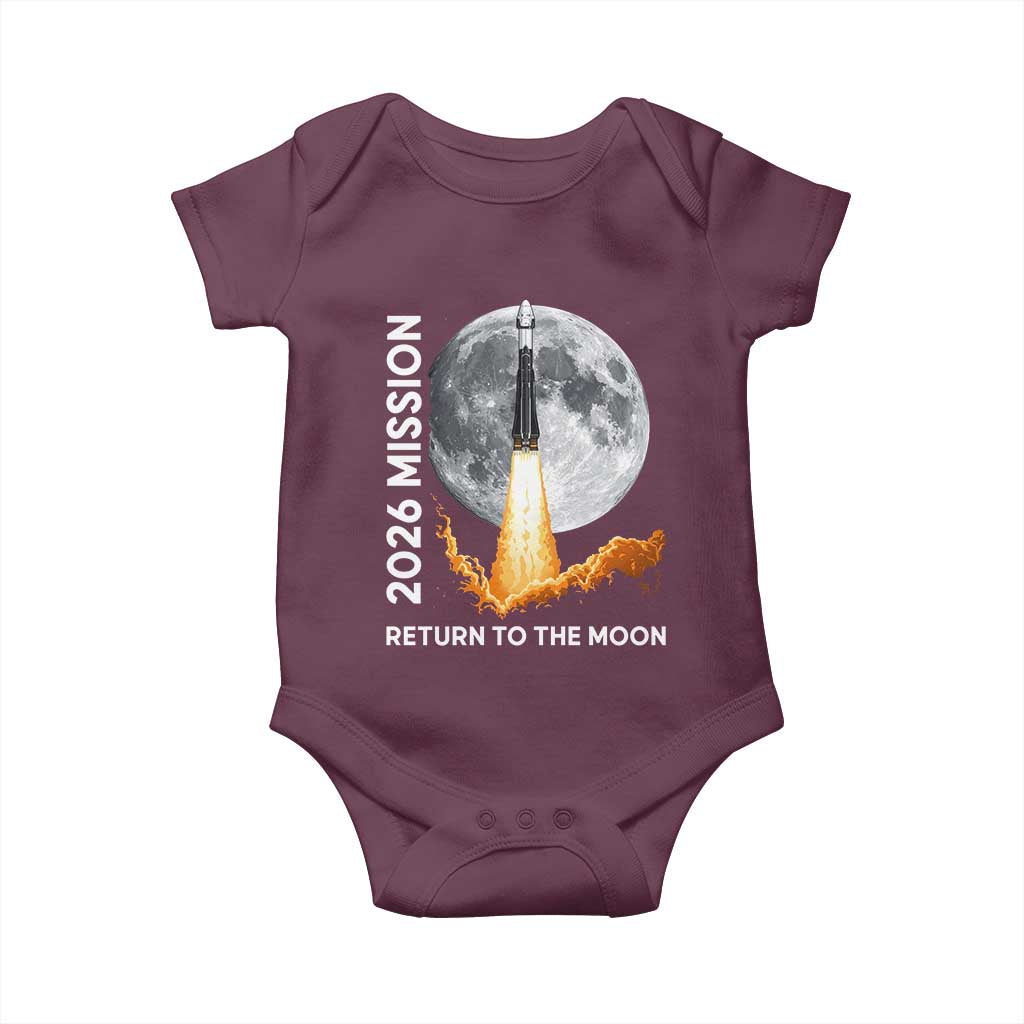 2026 Return to the Moon Mission Baby Onesie Realistic Rocket Launch Lunar Graphic Space Exploration TS02 Maroon Print Your Wear