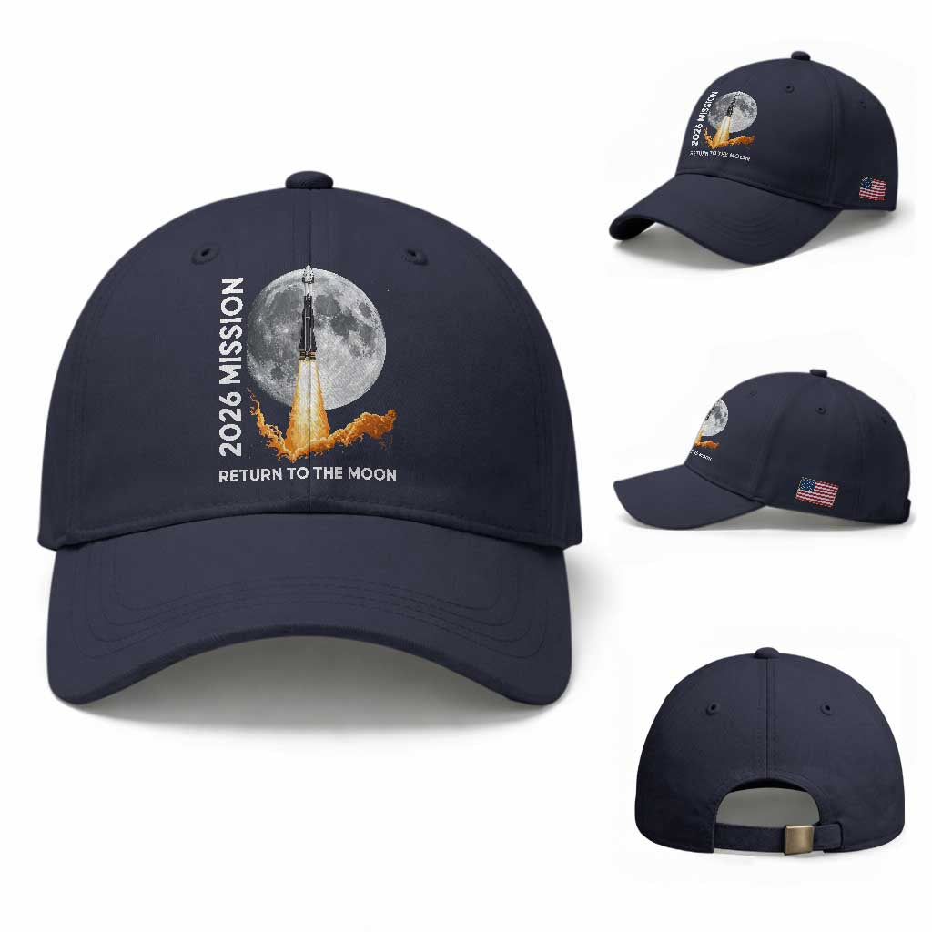 2026 Return to the Moon Mission - Lunar Graphic Baseball Cap - Space Exploration TS02 Baseball Cap Universal Fit Navy Print Your Wear