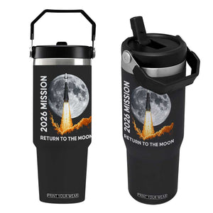 2026 Return to the Moon Mission Flip Straw Tumbler Realistic Rocket Launch Lunar Graphic Space Exploration TS02 One Size: 30 oz Black Print Your Wear