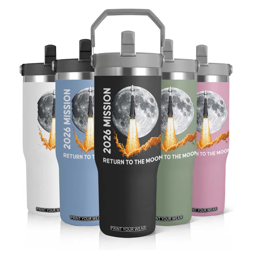 2026 Return to the Moon Mission Flip Straw Tumbler Realistic Rocket Launch Lunar Graphic Space Exploration TS02 Print Your Wear