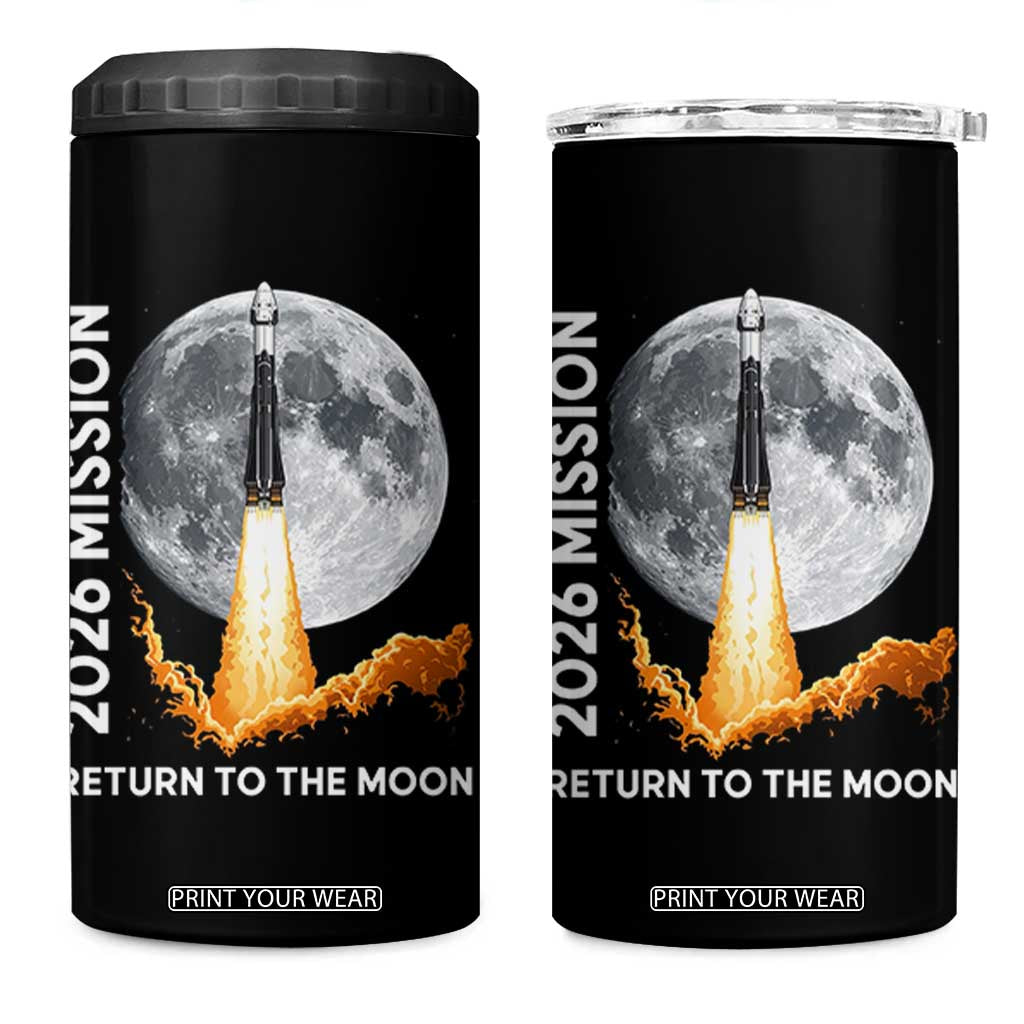 2026 Return to the Moon Mission 4 in 1 Can Cooler Tumbler Realistic Rocket Launch Lunar Graphic Space Exploration TS02 One Size: 16 oz Black Print Your Wear