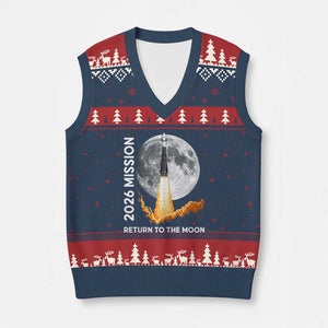 2026 Return to the Moon Mission V-Neck Knit Sweater Vest Realistic Rocket Launch Lunar Graphic Space Exploration TS02 Navy Red Print Your Wear