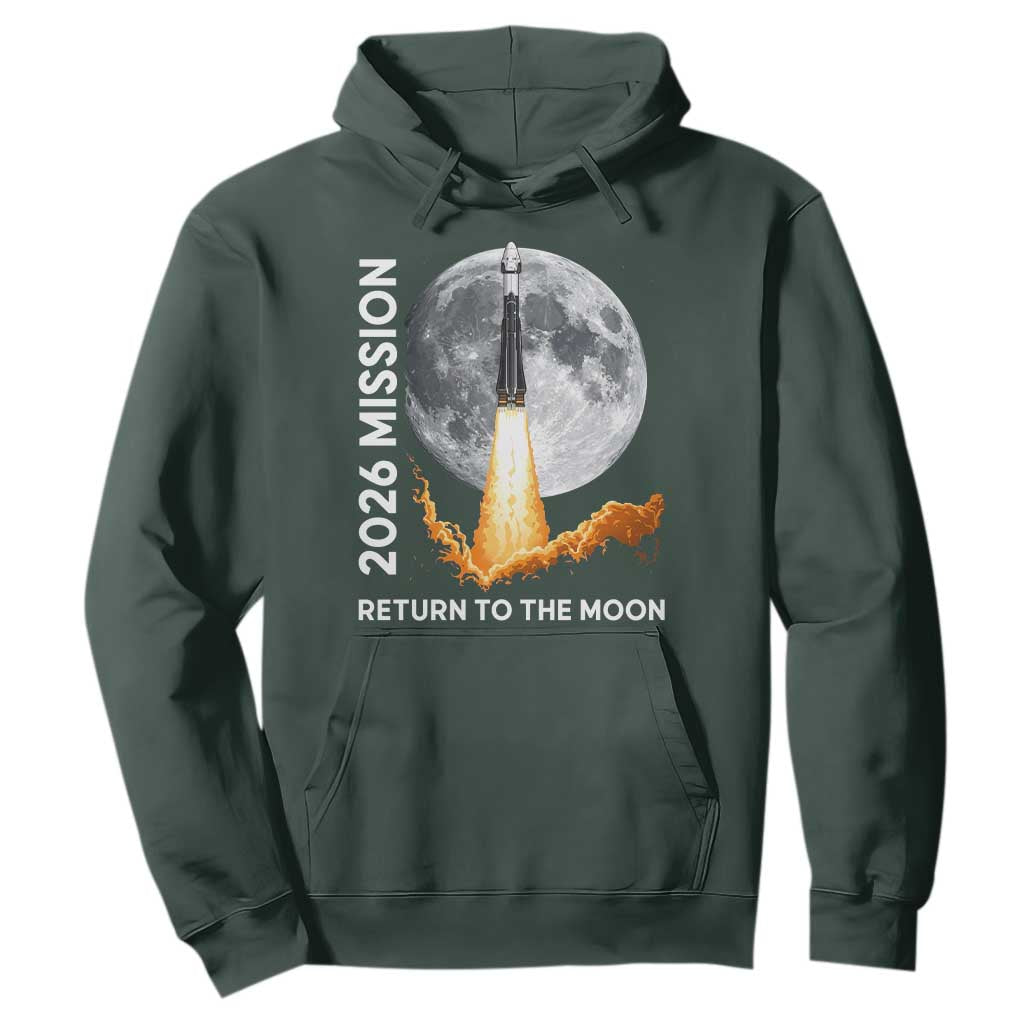 2026 Return to the Moon Mission Hoodie Realistic Rocket Launch Lunar Graphic Space Exploration TS02 Dark Forest Green Print Your Wear