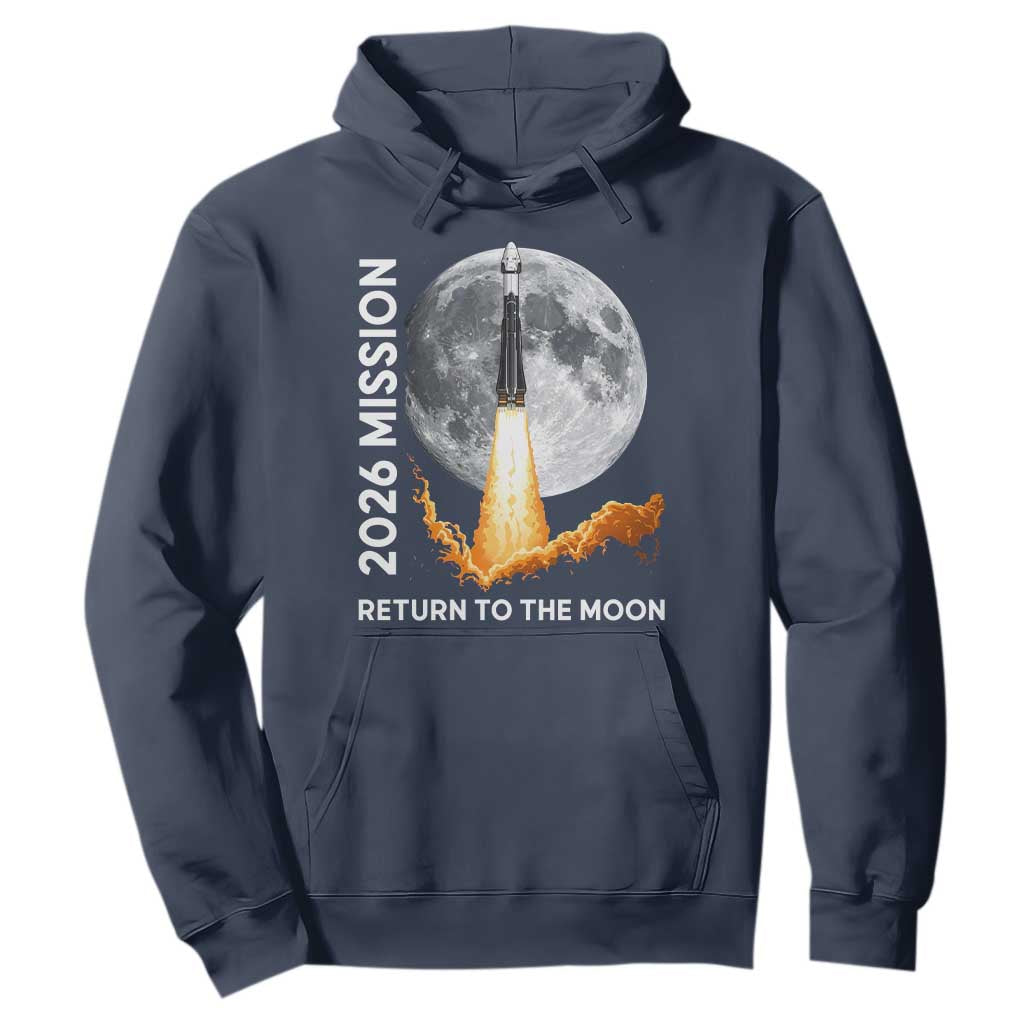 2026 Return to the Moon Mission Hoodie Realistic Rocket Launch Lunar Graphic Space Exploration TS02 Navy Print Your Wear
